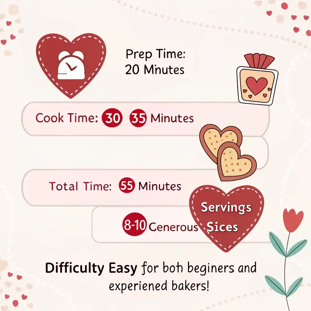 Quick Facts Heart-Themed Infographic Infographic with heart icons illustrating quick facts: prep time, cook time, total time, servings, and difficulty level.
